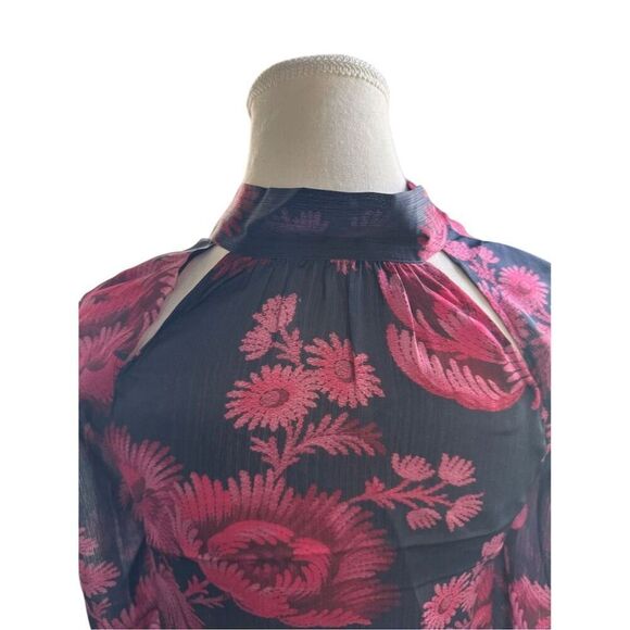 Ted Baker London Women's Floral Blouse Size 0 Multicolor Long Sleeve Tie Neck - Picture 6 of 16
